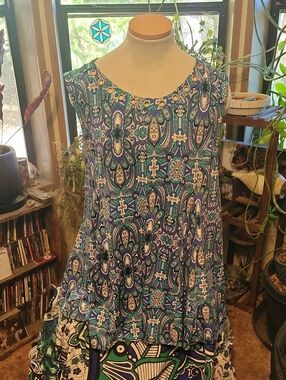 Sleeveless Paisley Blue & Teal Tunic Top
